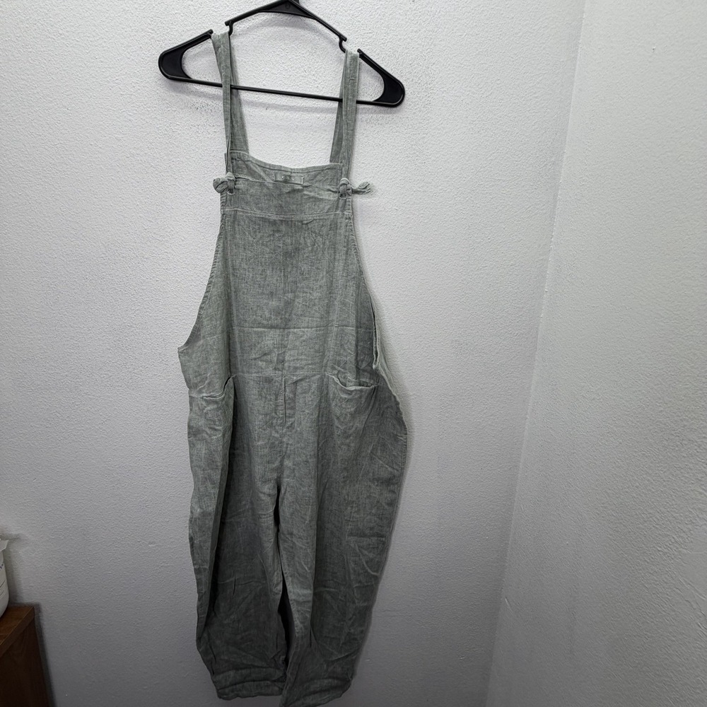 Made in Italy Sage Green Linen Cotton Lagenlook Overalls Jumpsuit Boho Oversized